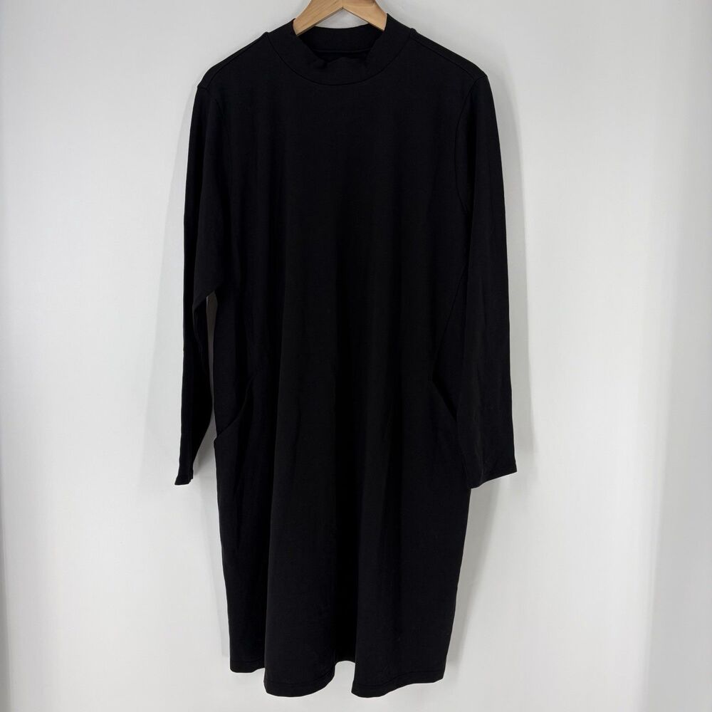 Eileen Fisher Shift Dress XL Womens Black Mock Neck Minimalist Quiet Luxury